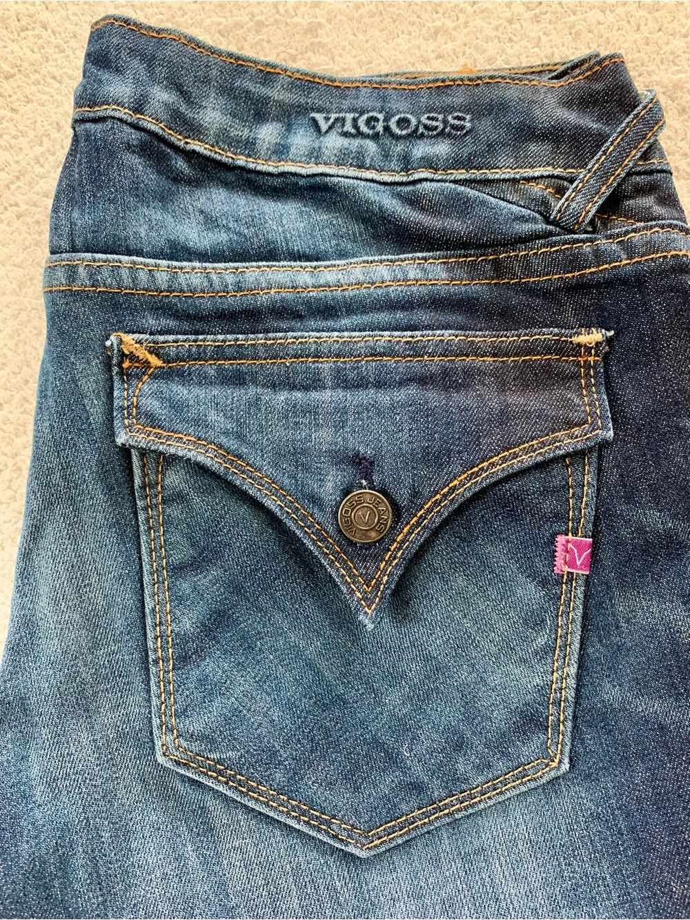 Vigoss Women's Dark Blue Denim Boyfriend Jeans with Pocket Flap